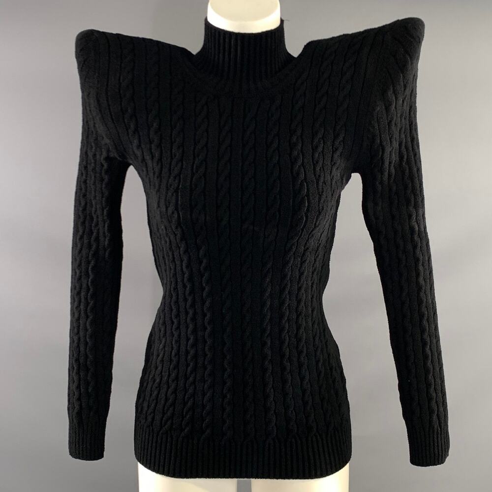 BALENCIAGA Size L Black Viscose Blend Cable Knit High Collar Pullover Womens